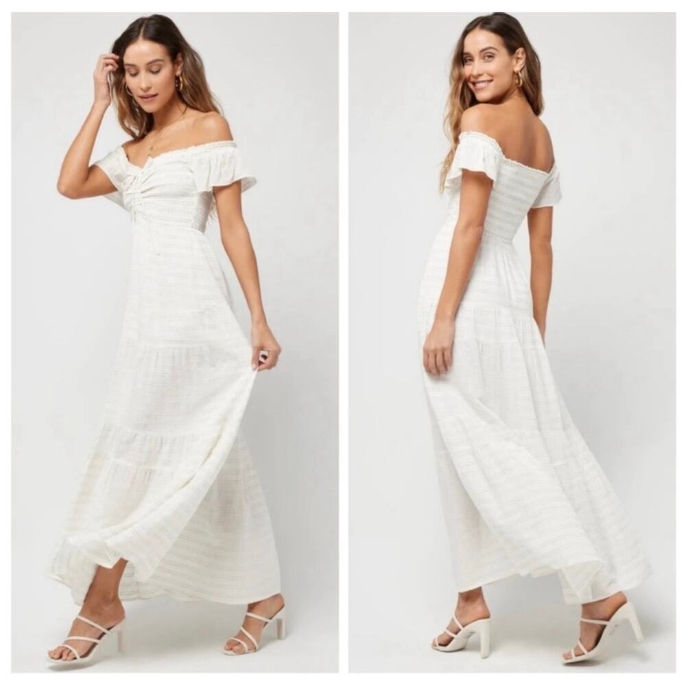 L*Space Lucia Maxi Dress Beach Fling cover White Tiered Ruffle boho medium beach